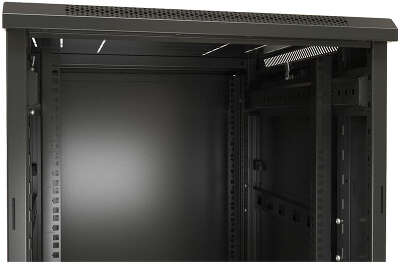 Шкаф коммутационный Hyperline (TTBR-2266-AS-RAL9004) напольный 22U 600x600мм пер.дв.стекл задн.дв.спл.стал.лист 2 бок.пан. 800кг черный 510мм 1166мм IP20 сталь