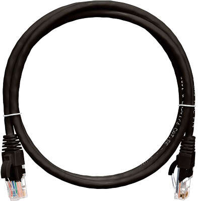 Коммутационный шнур NIKOMAX U/UTP 4 пары, Кат.5е (Класс D), 100МГц, 2хRJ45/8P8C, T568B, заливной, с защитой защелки, многожильный, BC (чистая медь), 24AWG (7х0,205мм), полимерный материал, исполнение кабельного изделия нг(А)-HF, черный, 1м