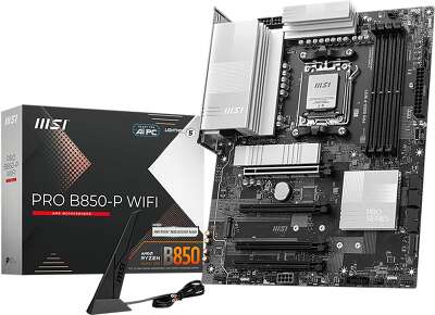 Материнская плата MSI PRO B850-P WIFI B850, AM5, 4*DDR5, 4*PCIEx16, 3*M.2, 3*TypeC, 1*USB3.2Gen2, 5*USB3.2Gen1, 8*USB2.0, 4*SATA3.0, 5G, HDMI, ATX, RTL