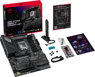 Материнская плата ASUS ROG STRIX B860-F GAMING WIFI, LGA1851, B860, 4*DDR5, 4*SATA, 4*M.2, 7*USB 3.2, Type-C, 2*PCIx16, DP+HDMI, ATX; 90MB1JG0-M0EAY0