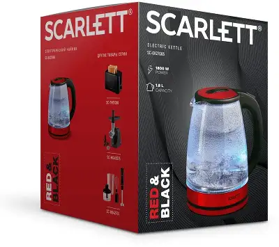 Чайник электрический Scarlett SC-EK27G65 1.8л. 1800Вт красный/черный корпус: стекло/металл/пластик