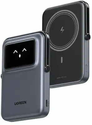 Внешний аккумулятор UGREEN PB572 (45327) UNO 10000mAh Mini Magnetic Wireless Robot 20W с держателем, серый