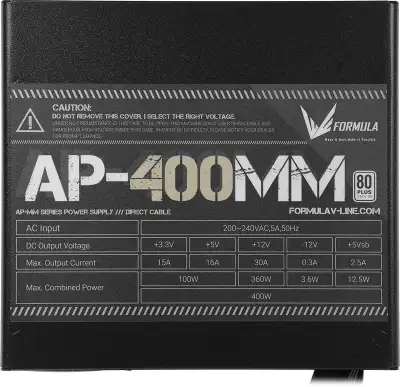 Блок питания Formula ATX 400W AP-400ММ 80 PLUS WHITE (20+4pin) APFC 120mm fan 6xSATA RTL