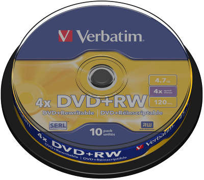DVD+RW диск Verbatim 4.7 ГБ 4x Cake Box (10 шт.)