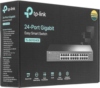 Коммутатор/ 24-Port Gigabit Easy Smart Switch, 24 10/100/1000Mbps RJ45 ports, MTU/Port/Tag-based VLAN, QoS, IGMP Snooping