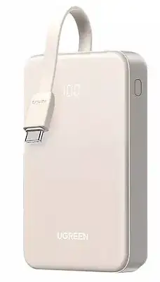 Внешний аккумулятор UGREEN PB521 (45207) 20000mAh PD30W Power Bank со встроенным кабелем USB-C. Цвет: белый