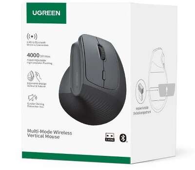 Беспроводная мышь вертикальная UGREEN M571P (65042) Wireless Vertical Mouse 2.4GHz & Bluetooth. Цвет: черный