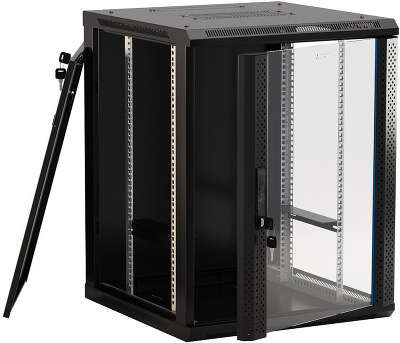 Шкаф коммутационный Hyperline (TWB-1266-GP-RAL9004) настенный 12U 600x600мм пер.дв.стекл 2 бок.пан. 60кг черный 650мм IP20 сталь