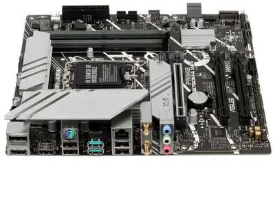 ASUS PRIME B760M-A WIFI (Socket 1700, mATX, 4xDDR5(128GB), 2xHDMI 2.1/DP, 3xPCIe 4.0x16, 1xLAN (2.5GbE), Wi-Fi, BT, 4xSATA 6Gb/s, 2xM.2, 2xUSB 3.2, 4xUSB 2.0, 1xPS/2)