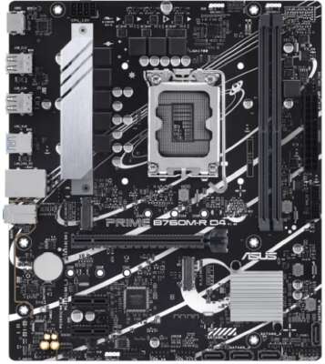 ASUS PRIME B760M-R D4 (Socket 1700, mATX, 2xDDR4(64GB), HDMI 2.1, 1xPCIe 4.0x16/2xPCIe 4.0 x1 , 1xLAN (2.5GbE), 4xSATA 6Gb/s, 2xM.2, 4xUSB 3.2, 4xUSB 2.0)