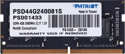 Память DDR4 4Gb 2400MHz Patriot PSD44G240081S Signature RTL PC4-19200 CL17 SO-DIMM 260-pin 1.2В single rank Ret