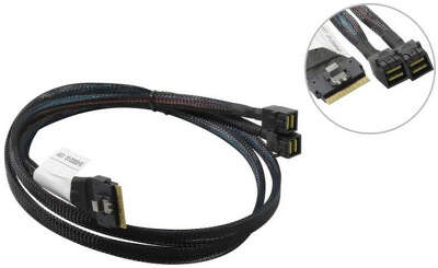 Кабель SFF-8654 (SlimLine SAS x8) - 2xSFF-8643 (mini SAS HD), NVMe, аналог Broadcom 05-60002-00, 80 см (CBL-8654-8643-08)