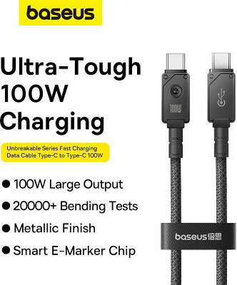 Кабель Baseus Unbreakable Series 100W USB-C to USB-C, 1 м, Black [P1035580011100]