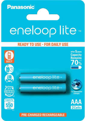 Комплект аккумуляторов AAA Panasonic Eneloop lite BK-4LCCE/2DE, 550 мАч, DECT (2 шт в блистере)