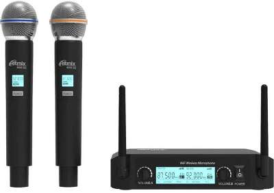 RITMIX RWM-222 Black {2 микрофона: 66 МГц - 74 Мгц, 87.5 МГц - 92 МГц; раб. част.: 40 Гц - 18 000 Гц;чувств.: -105 дБ +/-3 дБ}