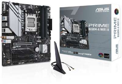 ASUS PRIME B650M-A WIFI II RTL (Socket AM5, mATX, 4xDDR5(128GB), VGA/DP/HDMI, 3xPCIe 4.0x16, 2,5xLAN, 4xSATA 6Gb/s, 2xM.2,  WiFi 6E, 1xType-С, 2xUSB 3.1, 2xUSB 3.2, 4xUSB 2.0, 1xPS/2)