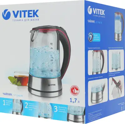 Чайник электрический Vitek VT-7009 1.7л. 2200Вт прозрачный корпус: стекло