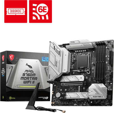 Материнская плата MSI MAG B760M MORTAR WIFI II Soc-1700 Intel B760 4xDDR5 mATX AC`97 8ch(7.1) 2.5Gg+HDMI+DP