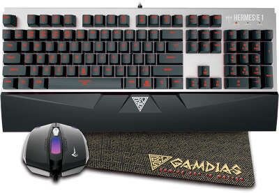 Комплект GAMDIAS HERMES E1 (мех. клавиатура с 1-цветн.подсв.(свичи bk) + мышь 3'200 DPI + коврик)