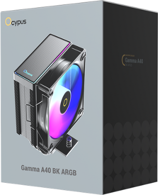 Кулер для процессора Ocypus Gamma A40 BK ARGB, 100mm ARGB FAN, Top ARGB Panel, 4 HEAT PIPES, 4-PIN PWM, 600-2400 RPM, 29DBA, HYDRO BEARING, LGA115X/1200/1700/18XX, AM4/AM5