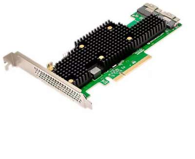 HBA-адаптер Broadcom 9620-16i SGL (05-50111-02001 / 03-50111-02001) PCIe v4 x8 LP, Tri-Mode SAS/SATA/NVMe 24G eHBA, 16port (2*int SFF8654), RAID 0/1/10, SAS4016 IOC, RTL