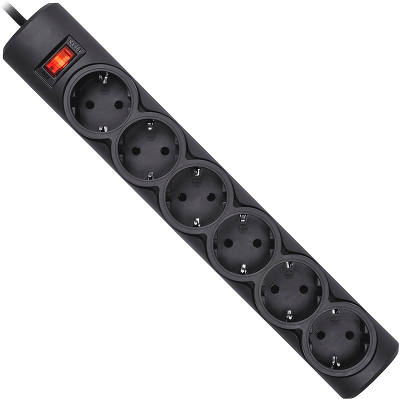 Сетевой фильтр Defender DFS 151 1,8 м, черный, 6 розеток/ Surge Protector Defender DFS 151 1,8m, black, 6 outlets