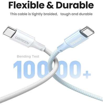 Кабель UGREEN L502 (35221) 100W USB-C to USB-C PD Fast Charging Braided Cable 5A Max. Длина: 2м. белый