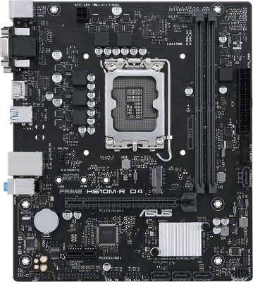 Материнская плата ASUS PRIME H610M-R D4-SI, LGA1700, H610, 2*DDR4, 4*SATA, 1*M.2, 4*USB 3.2, 1*PCIx16, 1*PCIx1, VGA+HDMI+DVI-D, mATX; 90MB1B40-M0ECY0