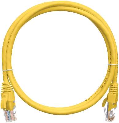 Коммутационный шнур NIKOMAX U/UTP 4 пары, Кат.5е (Класс D), 100МГц, 2хRJ45/8P8C, T568B, заливной, с защитой защелки, многожильный, BC (чистая медь), 24AWG (7х0,205мм), полимерный материал, исполнение кабельного изделия нг(А)-HF, желтый, 0,3м