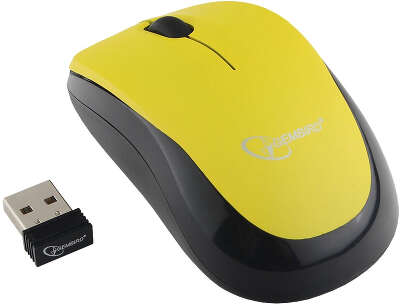 Мышь беспроводная Gembird MUSW-360-LM, 2.4ГГц, лазерный лимон, 2 кнопки+колесо-кнопка, 1000 DPI