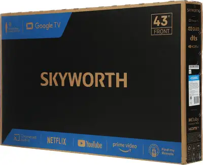 Телевизор QLED Skyworth 43" 43Q66G Google TV Frameless черный/серебристый 4K Ultra HD 60Hz DVB-T DVB-T2 DVB-C DVB-S DVB-S2 USB WiFi Smart TV