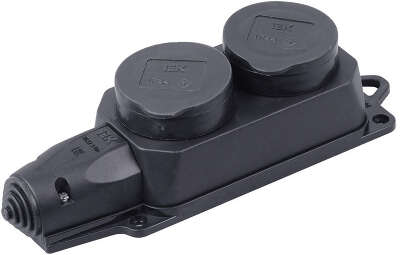 Блок силов. IEK Омега PKR62-016-2-K02 2розет. двойн. откр. зазем. крыш. IP44 черный (упак.:1шт)