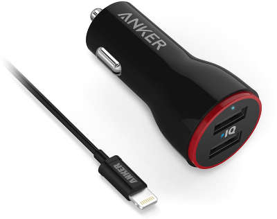 Автомобильное ЗУ Anker PowerDrive 2 with Lightning 2хUSB 24 Вт, чёрное [B2310011]