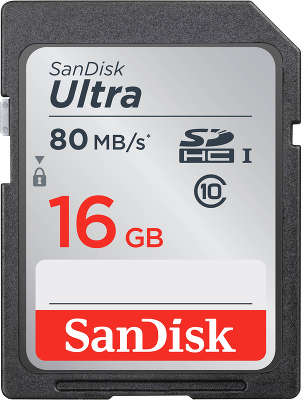 Карта памяти 16 Гб SDHC SanDisk Class10 Ultra UHS-I 80MB/s [SDSDUNC-016G-GN6IN]