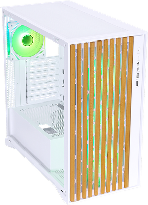 корпус Formula V Line TimberLine T0 White, ATX, wood+plastic front, TYPE-C*1, USB3.0*2, FRONT 3x120mm FRGB, REAR 1x120mm FRGB