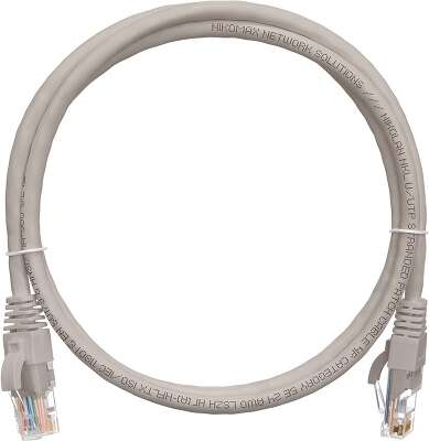 Коммутационный шнур NIKOMAX U/UTP 4 пары, Кат.6 (Класс E), 250МГц, 2хRJ45/8P8C, T568B, заливной, с защитой защелки, многожильный, BC (чистая медь), 24AWG (7х0,205мм), поливинилхлорид, серый, 2м