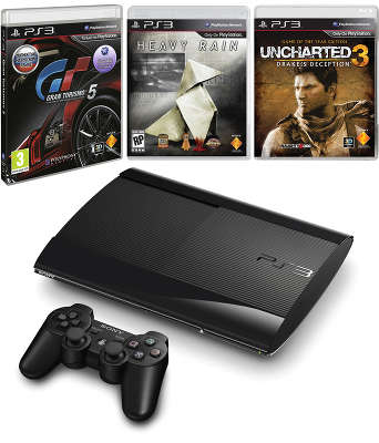 Игровая приставка Sony PlayStation 3 Slim 500 ГБ + GT5 + Heavyrain + Unch3