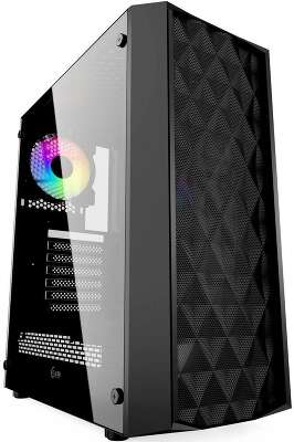 Powercase CMDM-L1 Корпус Diamond Mesh LED, Tempered Glass, 1x 120mm 5-color fan, чёрный, ATX  (CMDM-L1)