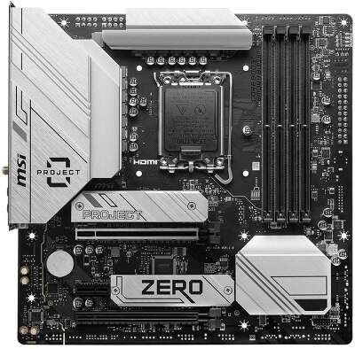 Материнская плата MSI B760M PROJECT ZERO B760, LGA1700, 4*DDR5, 2*PCIEx16, 1*PCIEx1, 2*M.2, 2*TypeC, 3*USB3.2Gen2, 2*USB3.2Gen1, 8*USB2.0, 4*SATA3.0, 2.5G, DP, HDMI, M-ATX, RTL