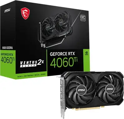 Видеокарта MSI NVIDIA nVidia GeForce RTX 4060Ti VENTUS 2X BLACK 8G OC 8Gb DDR6 PCI-E HDMI, 3DP