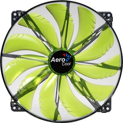 Вентилятор Aerocool Silent Master 20см "Green LED" (зеленая подсветка), 3+4 pin, 76 CFM, 800+-200 RPM, 18 dBA
