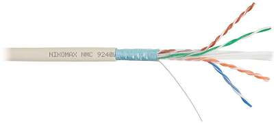 Кабель NIKOMAX F/UTP 4 пары, Кат.6 (Класс E), тест по ISO/IEC, 250МГц, одножильный, BC (чистая медь), 23AWG (0,57мм), полимерный материал нг(А)-LSLTx, внутренний, светло-серый, 305м - гарантия: 15 лет / 25 лет системная
