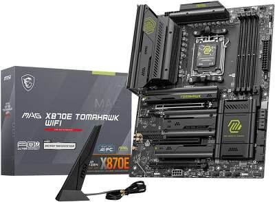 Материнская плата MSI MAG X870E TOMAHAWK WIFI X870E, AM5, 4*DDR5, 3*PCIEx16, 4*M.2, 4*TypeC, 2*USB3.2Gen2, 7*USB3.2Gen1, 8*USB2.0, 4*SATA3.0, 5G, Type-C(DP), HDMI, ATX, RTL