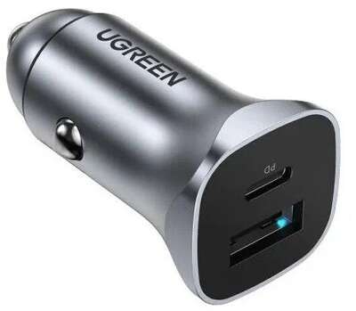 Автомобильное зарядное устройство UGREEN CD130 (40858) USB-C PD+USB-A QC 30W Fast Car Charger + SCP22.5W. Цвет: серый