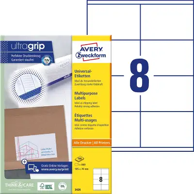 Этикетки Avery Zweckform 3426 A4 105x70мм 8шт на листе/70г/м2/100л./белый матовое самоклей. универсальная