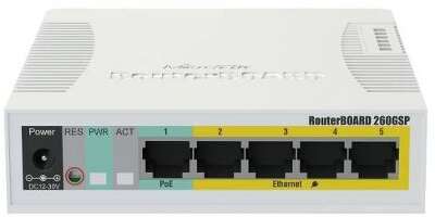 MikroTik CSS106-1G-4P-1S Коммутатор управляемый RouterBOARD 260GSP, 5x1 Гбит/с, 1xSFP, PoE, настольный