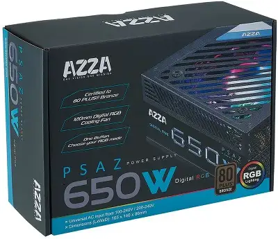 Блок питания Azza ATX 650W PSAZ-650B 80+ bronze (20+4pin) APFC 120mm fan 5xSATA RTL