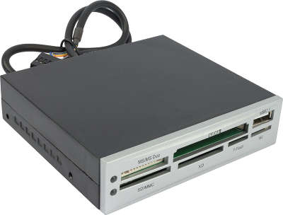 Устройство чтения,записи  Acorp (all-in-1, + USB port) USB 2.0, CRIP200S серебристый внутренний 3.5