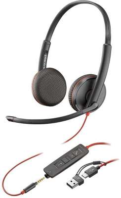 Проводная гарнитура Poly Blackwire 3225 Stereo, 3.5mm, USB-C/A Adapter (PN: 8X229A6)