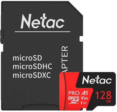 Карта памяти 128 Гб Micro SDXC Netac P500 Extreme Pro Class 10 UHS-I U1 V30 с адаптером [NT02P500PRO-128G-R]